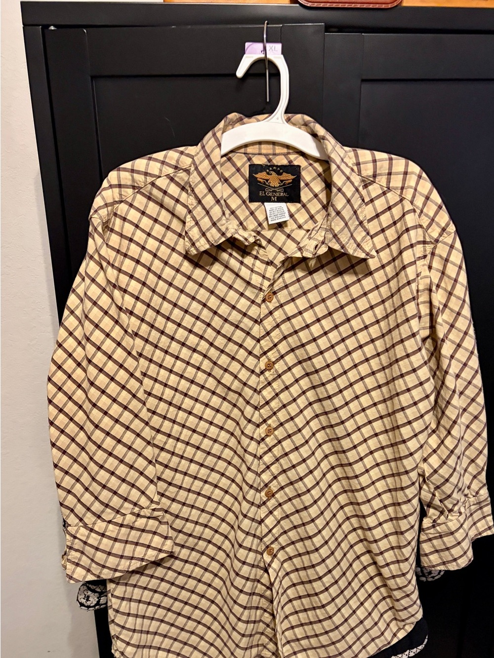 El General Womens XL Plaid Shirt Eagle Skull Graphic Western Blouse Belled Cuffs